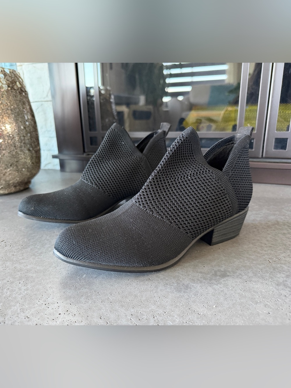 Black Knit Ankle Booties – Chunky Heel Sock Boot Style - New